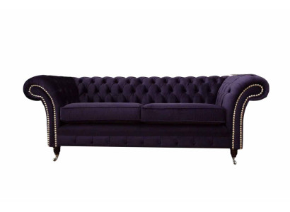 "Chesterfield angļu klasiskais stils dīvāns 3 sēdvietām, līda polsteris, violeta krāsa, 230 cm"