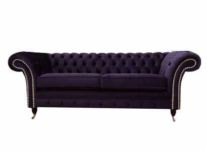 "Chesterfield angļu klasiskais stils dīvāns 3 sēdvietām, līda polsteris, violeta krāsa, 230 cm"