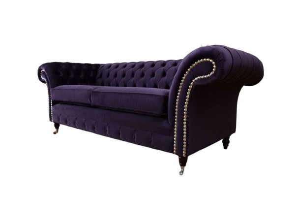 "Chesterfield angļu klasiskais stils dīvāns 3 sēdvietām, līda polsteris, violeta krāsa, 230 cm"
