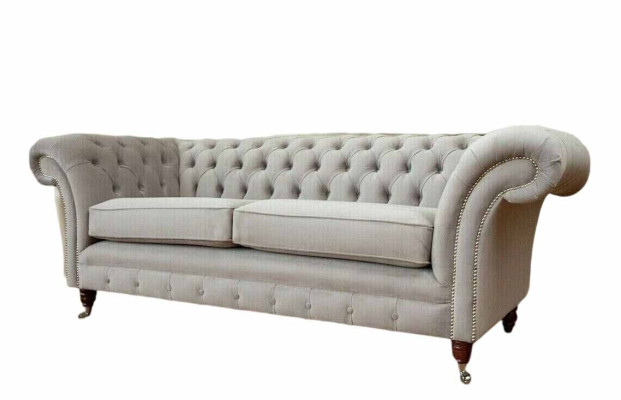 Chesterfield 3 sēdvietu relaksējoša dīvāna auduma mēbeles auduma dīvāns