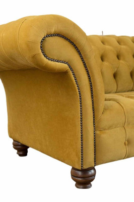 Chesterfield Dzeltenā Sofa Polster 3-Vietu Turētāji Dīvāns Sofas Trīsvietīgais