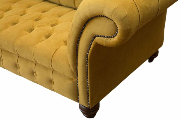 Chesterfield Dzeltenā Sofa Polster 3-Vietu Turētāji Dīvāns Sofas Trīsvietīgais