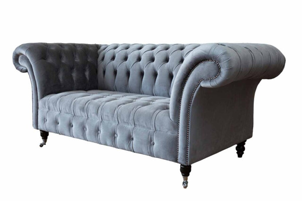 Česterfīldas sofa 3-vietīgā luksusa dīvāns. Dzīvojamā istaba Dīvāni Pelēka auduma dīvāns