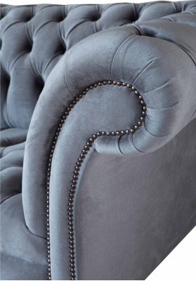 Česterfīldas sofa 3-vietīgā luksusa dīvāns. Dzīvojamā istaba Dīvāni Pelēka auduma dīvāns