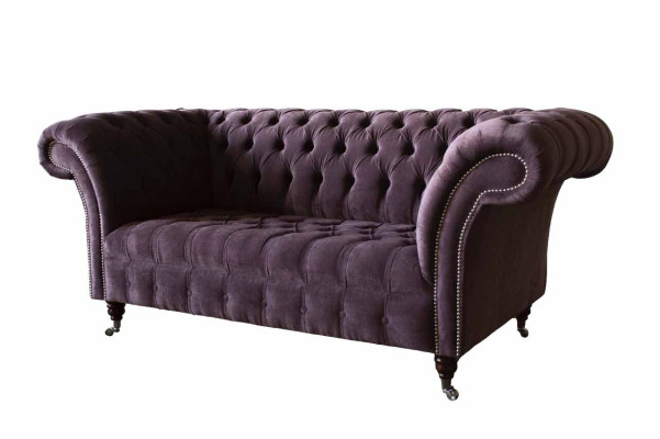 Chesterfield dīvāns ar lillā polsterējumu, tekstilmateriālu, divvietīgs, jauns.