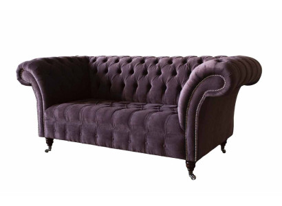Chesterfield dīvāns ar lillā polsterējumu, tekstilmateriālu, divvietīgs, jauns.