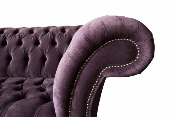 Chesterfield dīvāns ar lillā polsterējumu, tekstilmateriālu, divvietīgs, jauns.