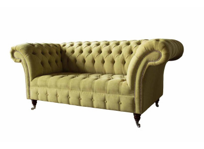 Divvietīga dīvāna sofa Greznības divvietīgais dīvāns dzīvojamistabai gaiši zaļš Chesterfield audums - jauns