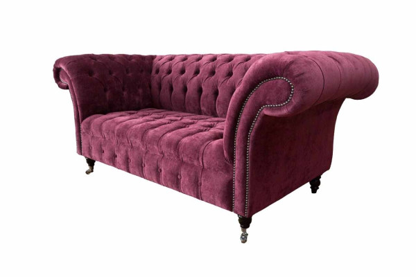 Dīvāns no augstvērtīga auduma Chesterfield dīvāna dīvāna sofa, divvietīgā rožu krāsa dizainā.
