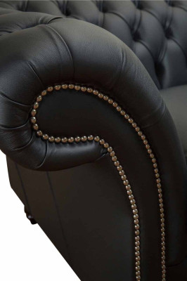 Dīvāns Luksusa Audums Chesterfield Sofa Dīvāni Polster 2 Situācijas Melns Āda