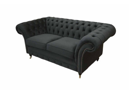 Chesterfield Melns 2-vietīgs dīvāns, polsterēta dīvāna dizaina sofa, auduma.
