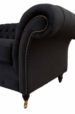 Chesterfield Melns 2-vietīgs dīvāns, polsterēta dīvāna dizaina sofa, auduma.