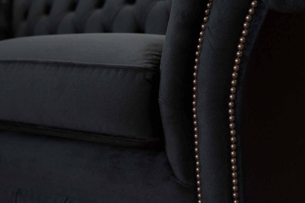 Chesterfield Melns 2-vietīgs dīvāns, polsterēta dīvāna dizaina sofa, auduma.
