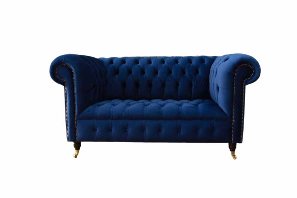 Chesterfield biroja mēbeles iekārtojums dīvāns kanapē divvietīgs tekstils zils
