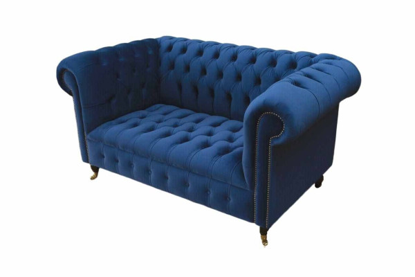 Chesterfield biroja mēbeles iekārtojums dīvāns kanapē divvietīgs tekstils zils