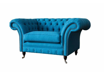 Zilais Česterfilda krēsls, polsterētais dīvāns, sofa, 1,5 sēdvietu, vienas sēdvietas, tekstils