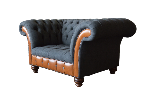 Krēsls 1 vietas sofa Polster dizaina luksusa auduma dīvāna Chesterfield tekstils