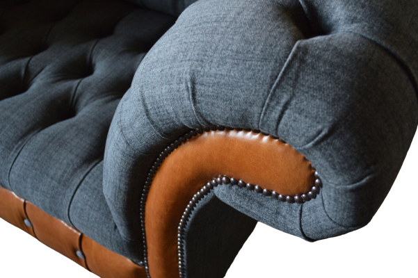 Krēsls 1 vietas sofa Polster dizaina luksusa auduma dīvāna Chesterfield tekstils
