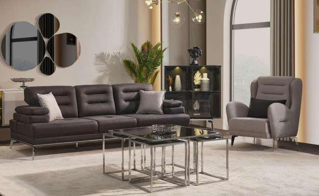 Sofas komplekts 3 mērā guļamgarnitūru dīvāns krēsls audums melns moderns komplekts