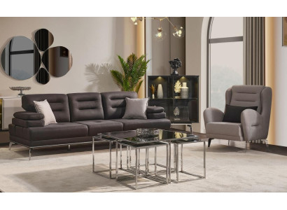 Sofas komplekts 3 mērā guļamgarnitūru dīvāns krēsls audums melns moderns komplekts