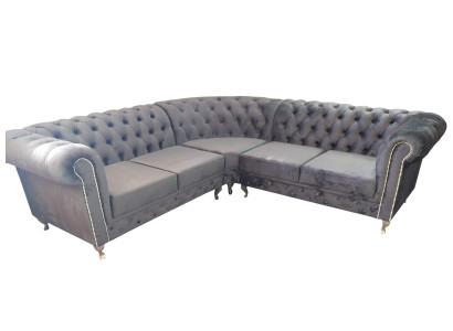 Chesterfield L-veida stūra dīvāns dizaina polsterējums tekstila dīvāns stūra dīvāni.