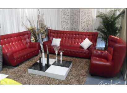 Dīvāngarnitūra Chesterfield, krēsls, dīvāna komplekts 3 gab., ādas dīvāns, sarkans, moderns