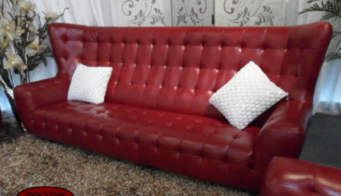Dīvāngarnitūra Chesterfield, krēsls, dīvāna komplekts 3 gab., ādas dīvāns, sarkans, moderns