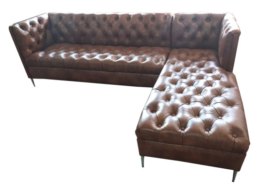 Chesterfield stūra dīvāns L-formas ādas grezna dīvāna stūra garnitūra