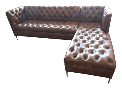 Chesterfield stūra dīvāns L-formas ādas grezna dīvāna stūra garnitūra