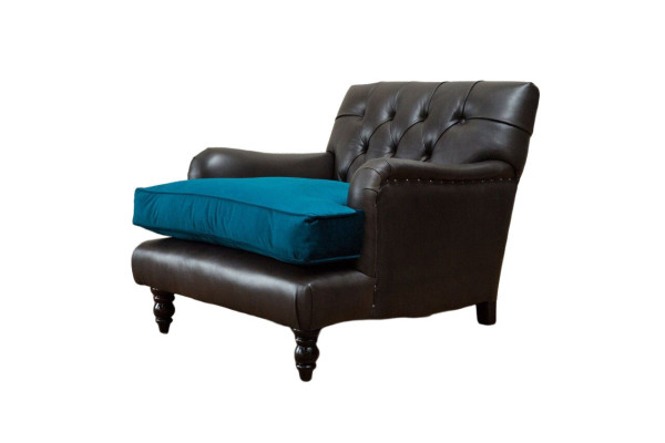 Chesterfield krēsls dīvāns 1 vieta Dīvāns Polster Sofa Ādas pelēka