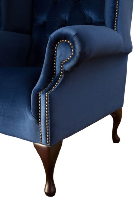 Krēsls Chesterfield Sofa Tekstils Viesistaba Pildspalva Zils Luksuss Austiņkrēsls