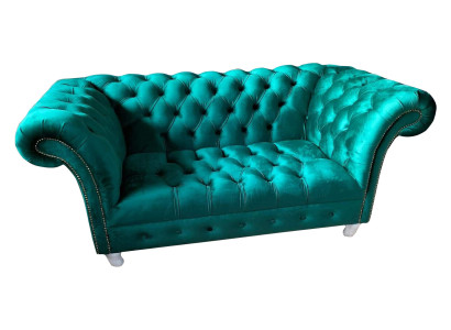 Chesterfield Luxury Sofa 2-seater Fabric Couch Blue Sofas Green Couches
