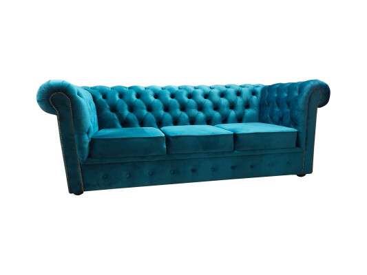 Chesterfield dīvāns 3 vietīgs tekstila dīvāns audums zils mūsdienīgs dīvāns