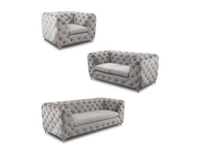 Chesterfield dīvāns Sofa komplekts Samta pelēks dīvāns Sēdvietas