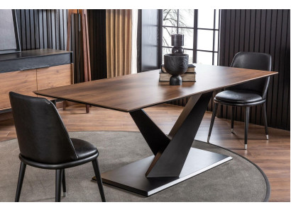 Column table Kitchen table Luxury in modern style brown table 208x92cm  Saulainās galda ēdamistabas galds Luksuss mūsdienīgā stilā brūns galds 208x92 cm