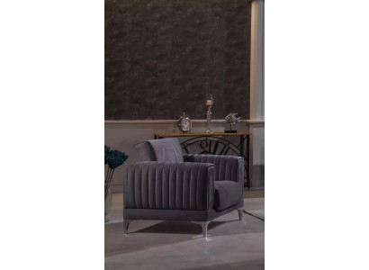 Pelēks krēsls polsterēts vienvietīgs dzīvojamās istabas mēbeles ar koka karkasu tekstila apdari