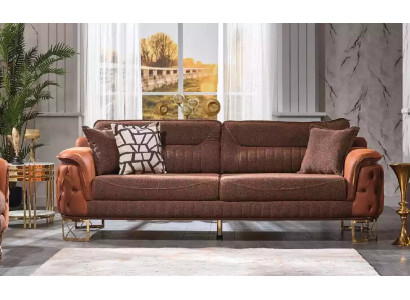Brūns luksusa Chesterfield dīvāns 3-vietīgs ādas dīvāns mūsdienīgā stilā