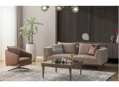Sofasets trīszoložu krēsla mūsdienīgas auduma krēsla modernais auduma brūns komplekts