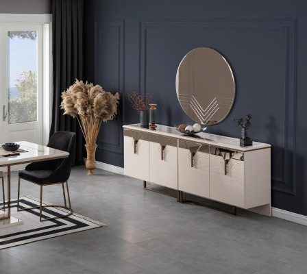 Sideboard Anrichte ar spoguļiem, koksnes skapis, komoda, skapis, koksne, baltā krāsā
