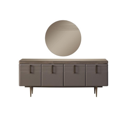 Sideboard Anrichte Pelēks Skapis Spoguļa komoda Koks Komplekts Komoda