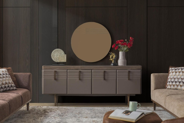 Sideboard Anrichte Pelēks Skapis Spoguļa komoda Koks Komplekts Komoda