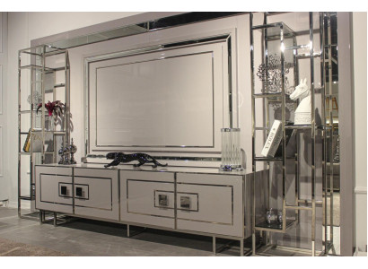 Luksusa dzīvojamā siena, mūsdienu dizaina mēbeles no koka ar stiklu, dzīvojamā istabas mēbeles