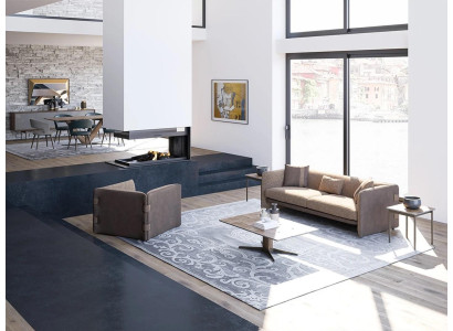 Dzīvojamā istaba Pilna sofa ar trim sēdvietām Polstermēbeles krēsls Dizaina galds