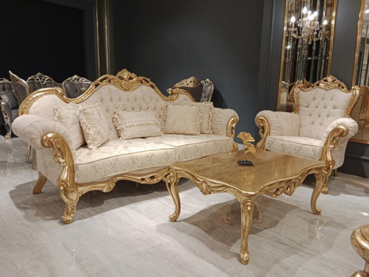 Sofas kopa 3+3+1 sēdeklis Chesterfield baroka stila komplekts 3 gab. sofai