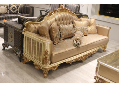 Chesterfield dīvāns komplektā 3+1+1 Grupa Kompleta komplekta dīvāns Zelts tekstils garnitūra