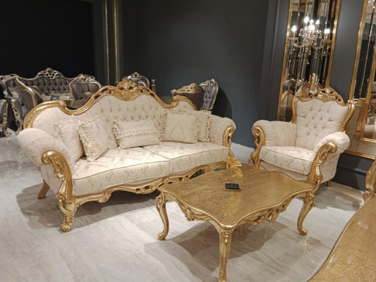 Chesterfield 3 vietu dizaina dīvāns ar auduma pārklājumu. Jauns.