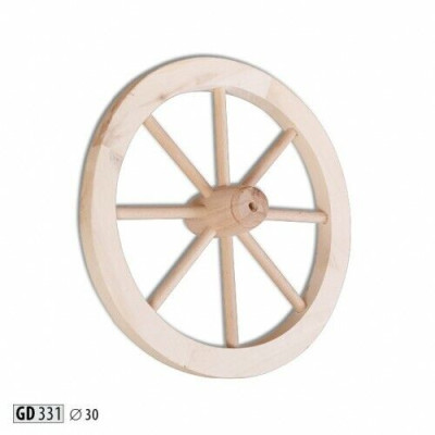 Dekoratīvs koka ritenis ar Ø 30 cm, ar stabliem, ratiņi, dārza dekors, veikala dekors, pilna koka
