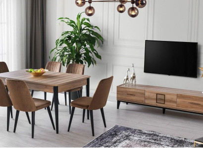 Ēdamzona ēdamgrupa ēdamgalds krēsli koka komplekts 8 gab. Brūns TV statīvs
