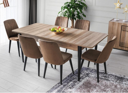 Ēdamzona komplekts Garnitur Esszimmer ēdamistabas galds krēsli koks 7 gabalu brūns tāfele komplekts