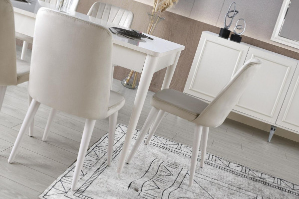 Ēšanas zāles komplekts, komplekts, ēdamistabas galds, krēsli, koks, 7 gabali, balts, moderns